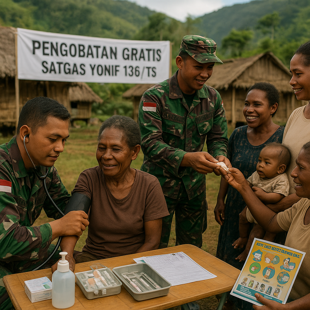 Satgas Yonif 136/TS Gelar Pengobatan Gratis, Bawa Senyuman ke Kampung Tinggi Nambut