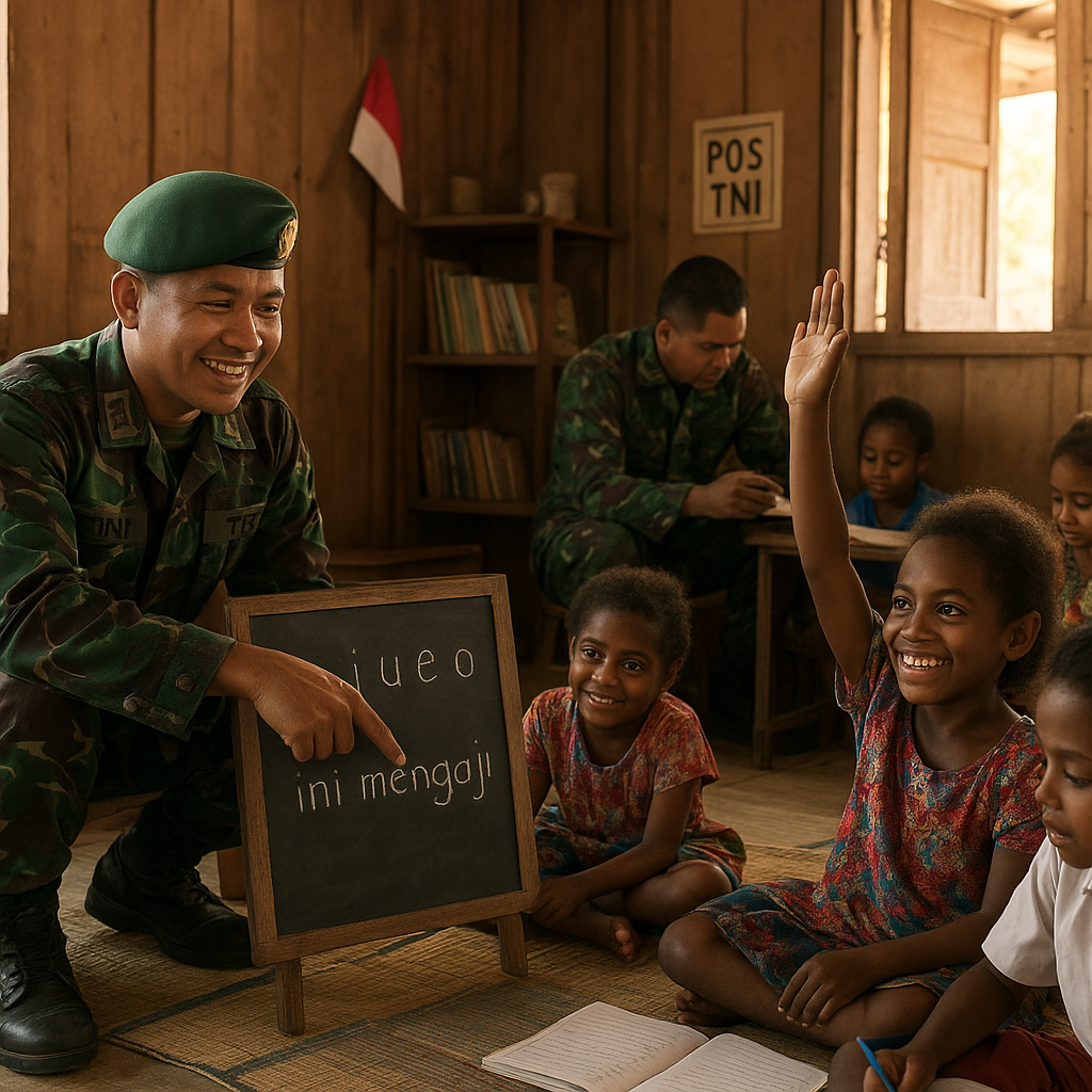 Pos TNI di Perbatasan Jadi Tempat Belajar Anak-Anak Papua