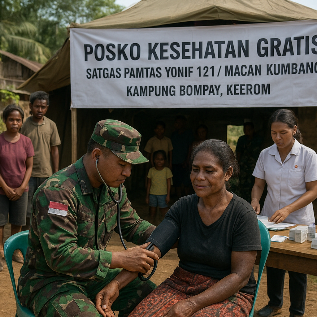 Dokter Dadakan di Kampung Bompay: TNI Buka Posko Kesehatan Gratis untuk Warga Perbatasan