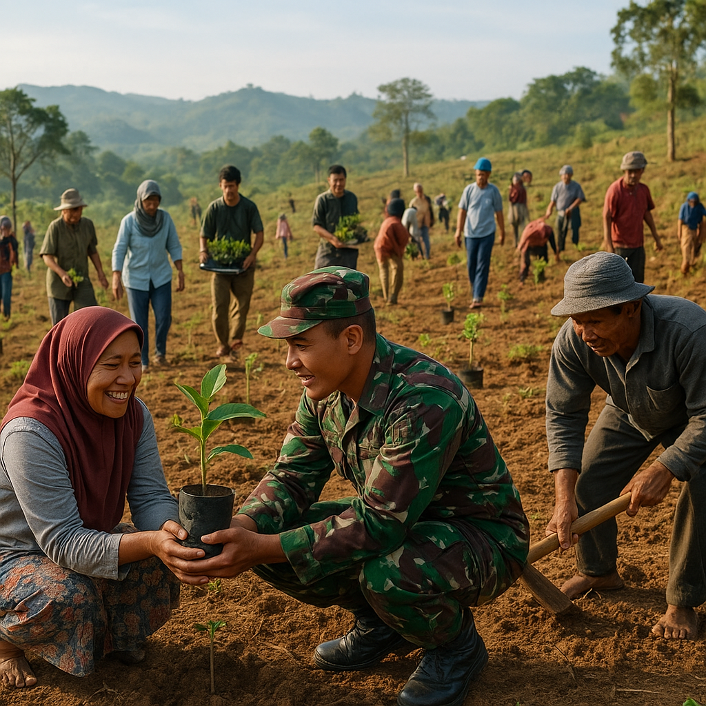 Babinsa Ajak Warga Desa di Sumatra Barat Tanam Pohon di Lahan Kritis