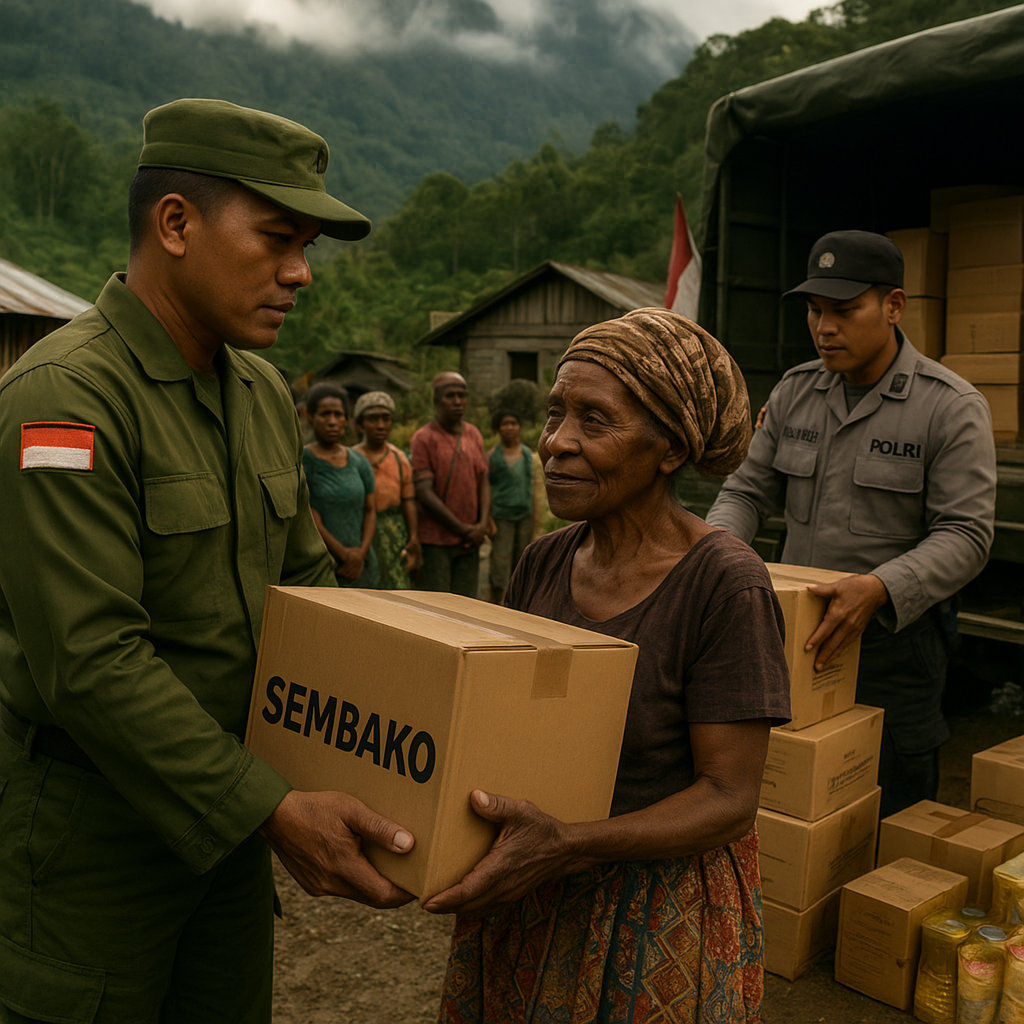 Bansos Sembako TNI Polri Sampai ke Dusun Terisolasi di Papua Pegunungan