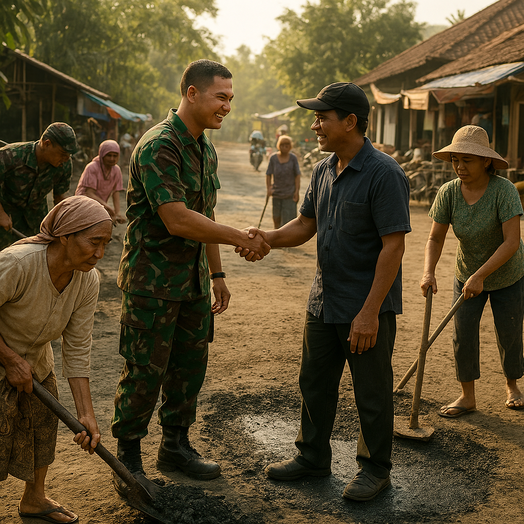 Gotong Royong TNI dan Warga Perbaiki Jalan Rusak Menuju Pasar Desa