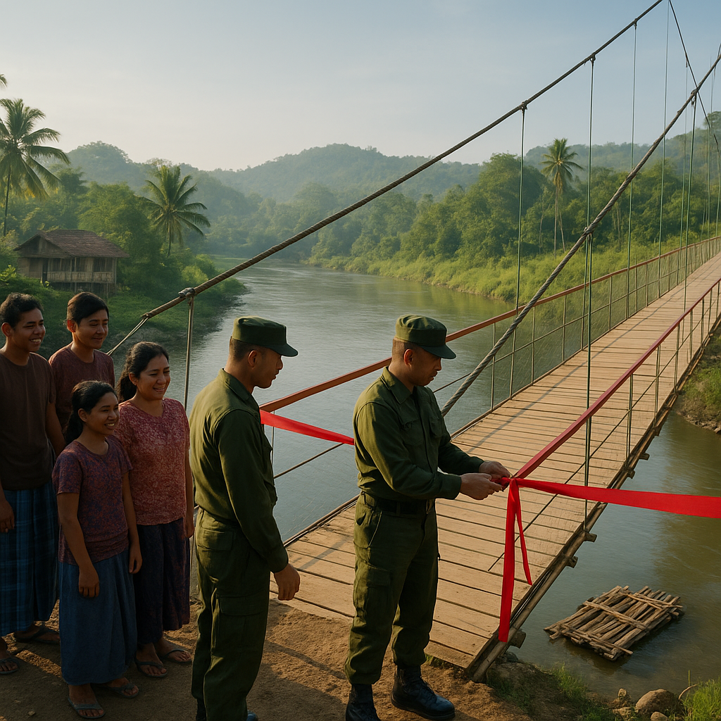 Jembatan Penghubung Desa Ujungjaya Resmi Dirikan TNI