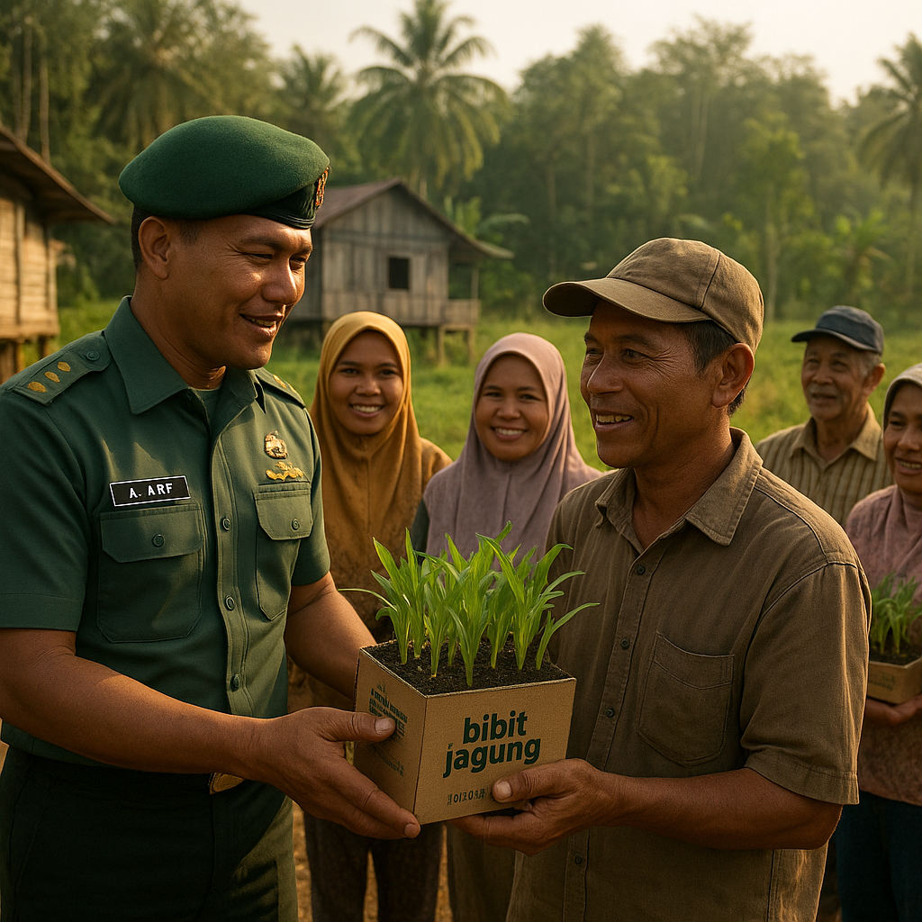 Danramil 08/Batu Gajah Bagikan Bibit Jagung ke Petani di Pedalaman Riau