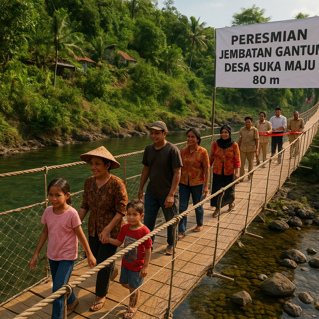 Pembangunan Jembatan Gantung di Desa Suka Maju, NTT Rampung, Warga Tak Lagi Kesulitan Akses