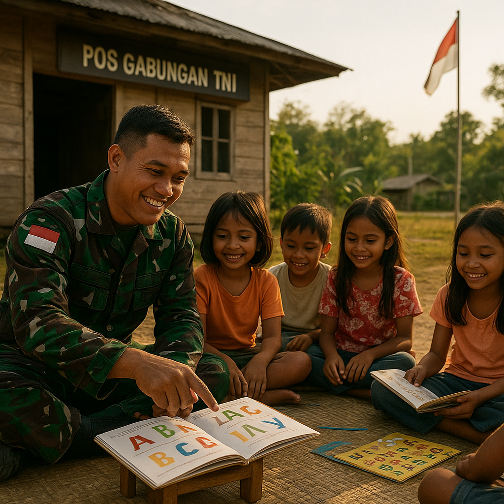 Prajurit TNI Ajari Anak-Anak Desa Membaca di Perbatasan, Ciptakan Generasi Cerdas