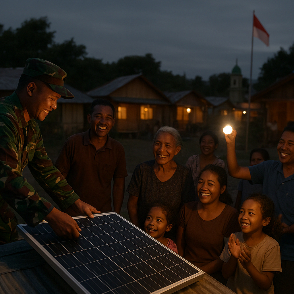 Warga Desa Terpencil Sambut Baik Program Listrik Surya dari TNI, Terangilah Malam Mereka