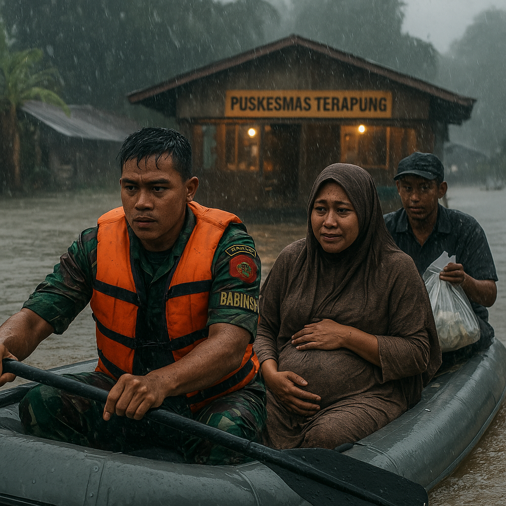 Cerita Haru: Babinsa Antar Ibu Hamil ke Puskesmas dengan Perahu di Sungai Kapuas