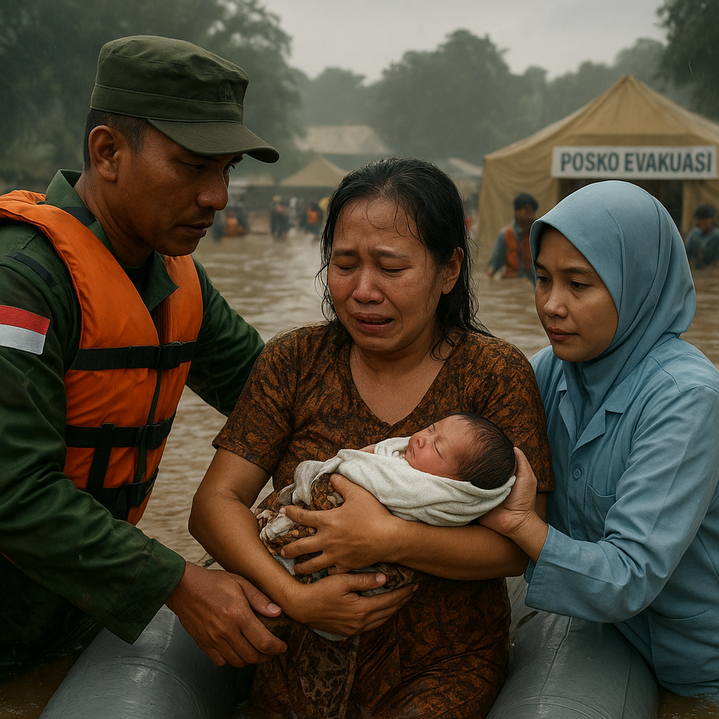 Cerita Haru: Prajurit TNI Bantu Ibu Hamil Melahirkan di Tengah Banjir Bandang