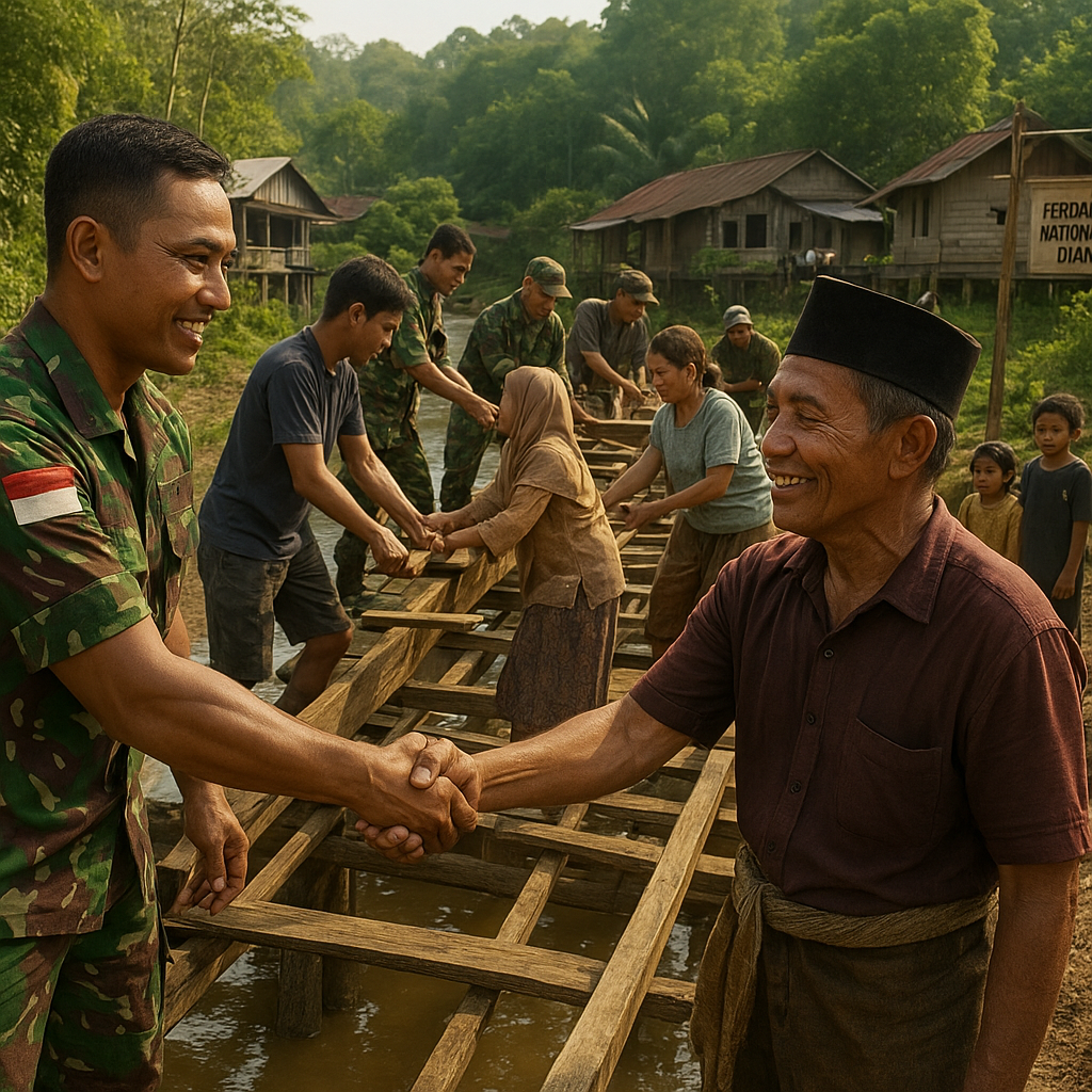 Jembatan Harapan Akhirnya Tersambung: Kolaborasi TNI dan Warga Perbaiki Jembatan Rusak di Perbatasan Kalimantan