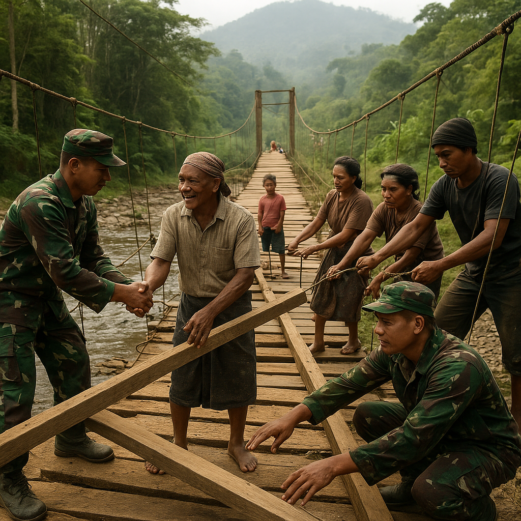 Jembatan Gantung yang Diperbaiki Satgas TNI, Kembali Hubungkan Dusun Terisolasi di Papua