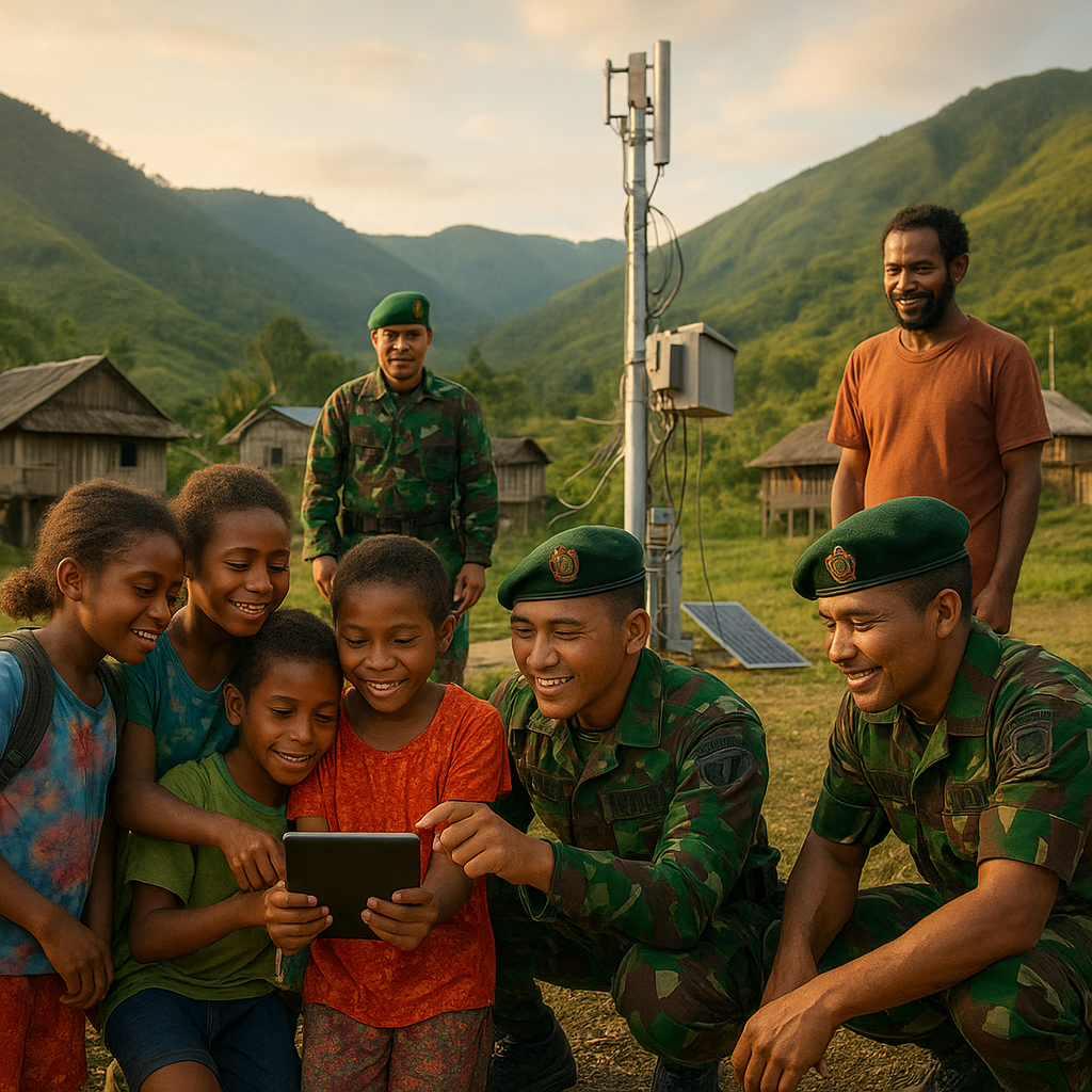 Anak-anak Papua Bisa Akses Internet Gratis Lewat Program BTS TNI AD di Pegunungan